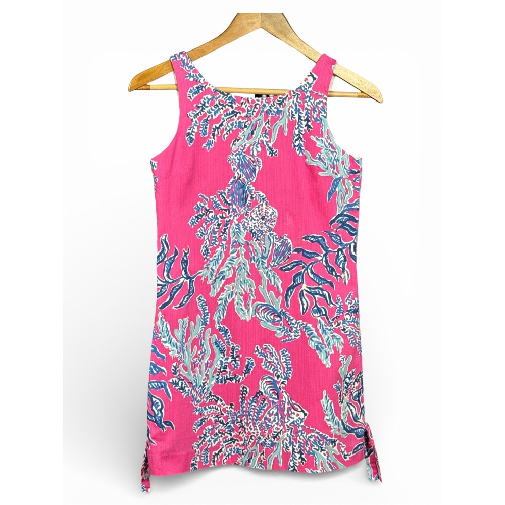 Lilly Pulitzer Girls Pink Coral Reef Print Shift Dress Starfish Zipper‎ Size 14